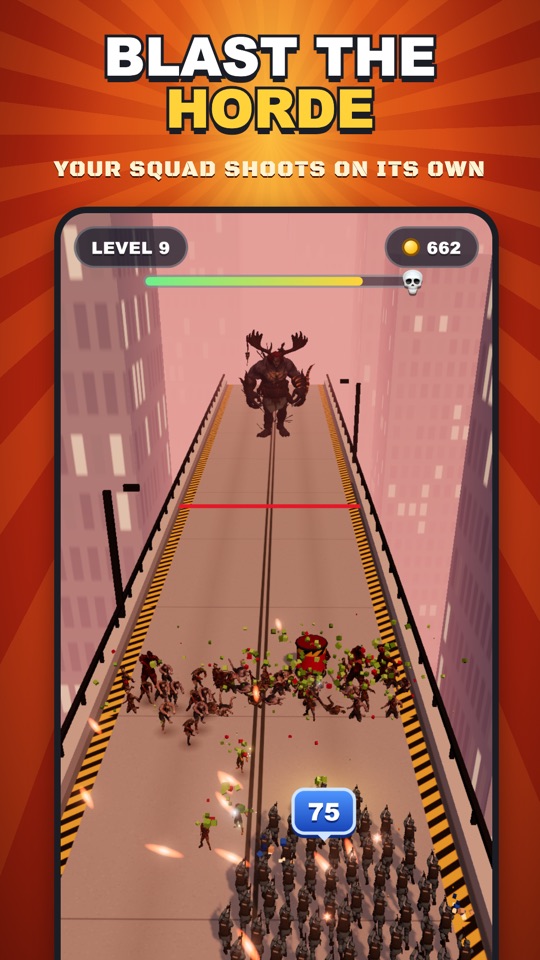 Soldiers shooting into a zombie horde