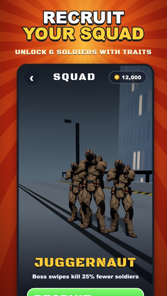 The Squad screen, unlocking soldiers such as the Juggernaut